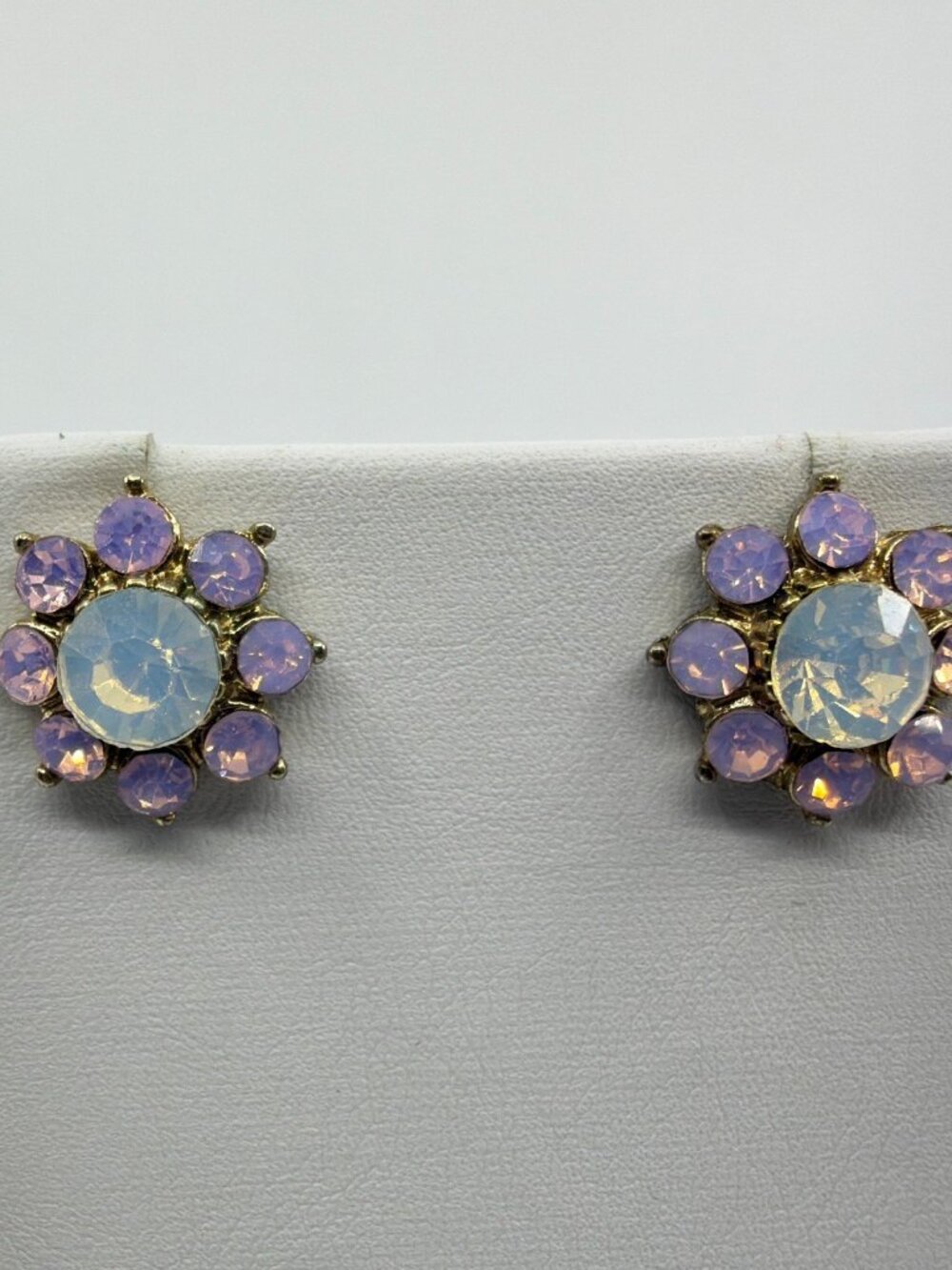 Purple Crystal Flower Stud Earrings Statement Gold Tone Bridal Party Jewelry - Picture 5 of 10